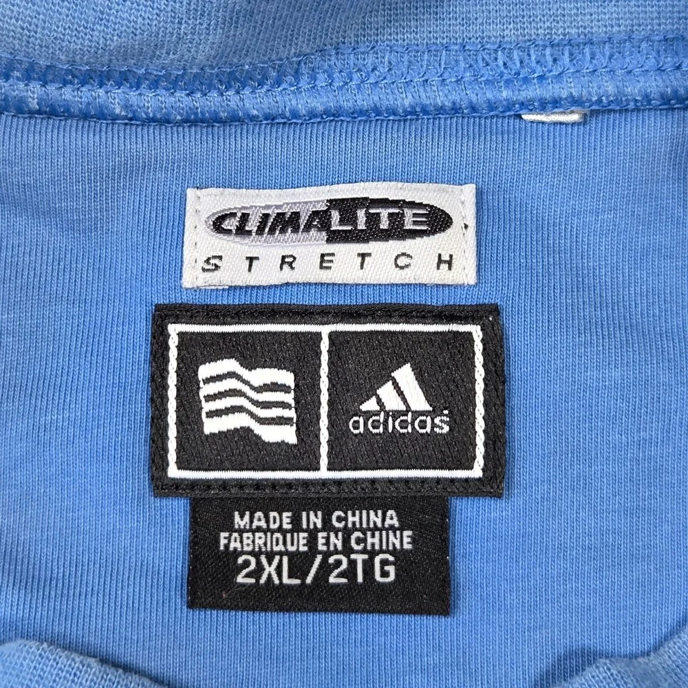 Adidas Men Climalite Stretch Shirt Blue 2XL Short Sleeve 2008 Vintage Athleisure